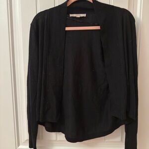 LOFT Black Cardigan with Waterfall Neckline and Long Sleeves